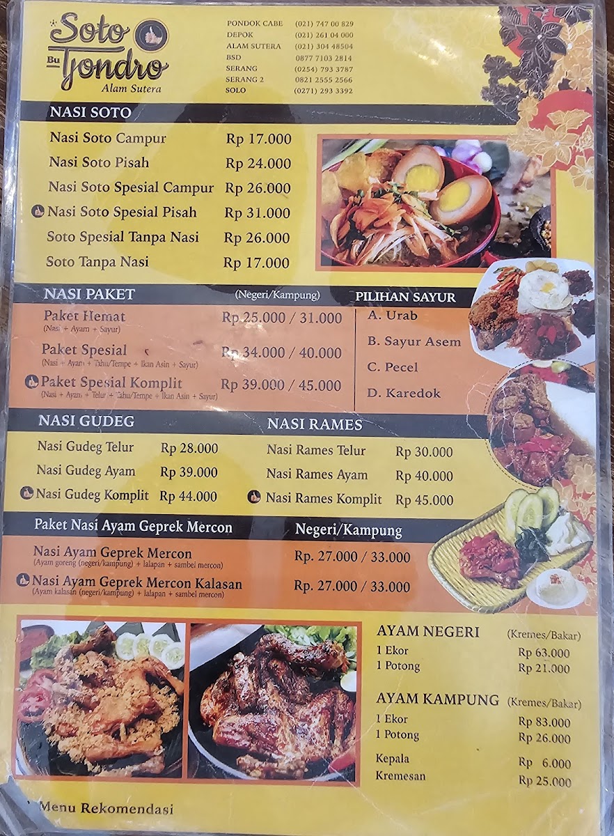 Soto Bu Tjondro Ekspres Menu - Image 1